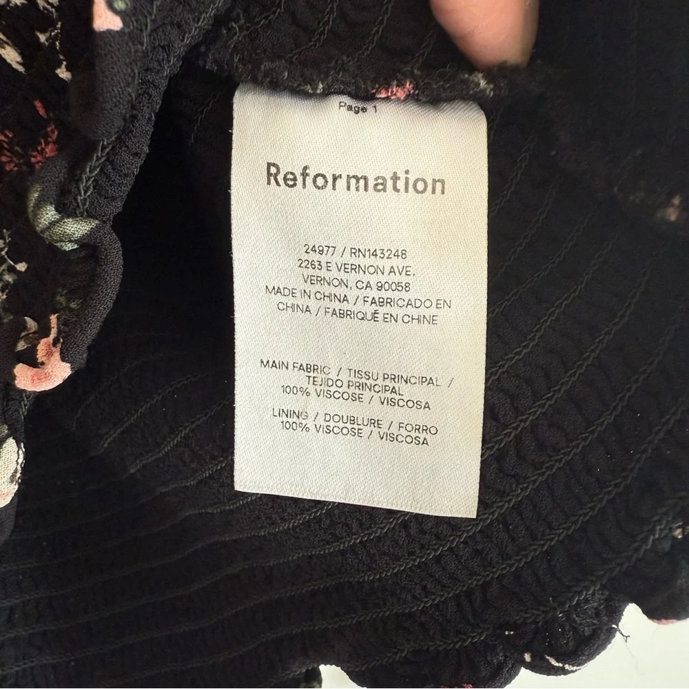 REFORMATION Jolene Smocked Long Sleeve Floral Top Pinto Black Floral XS